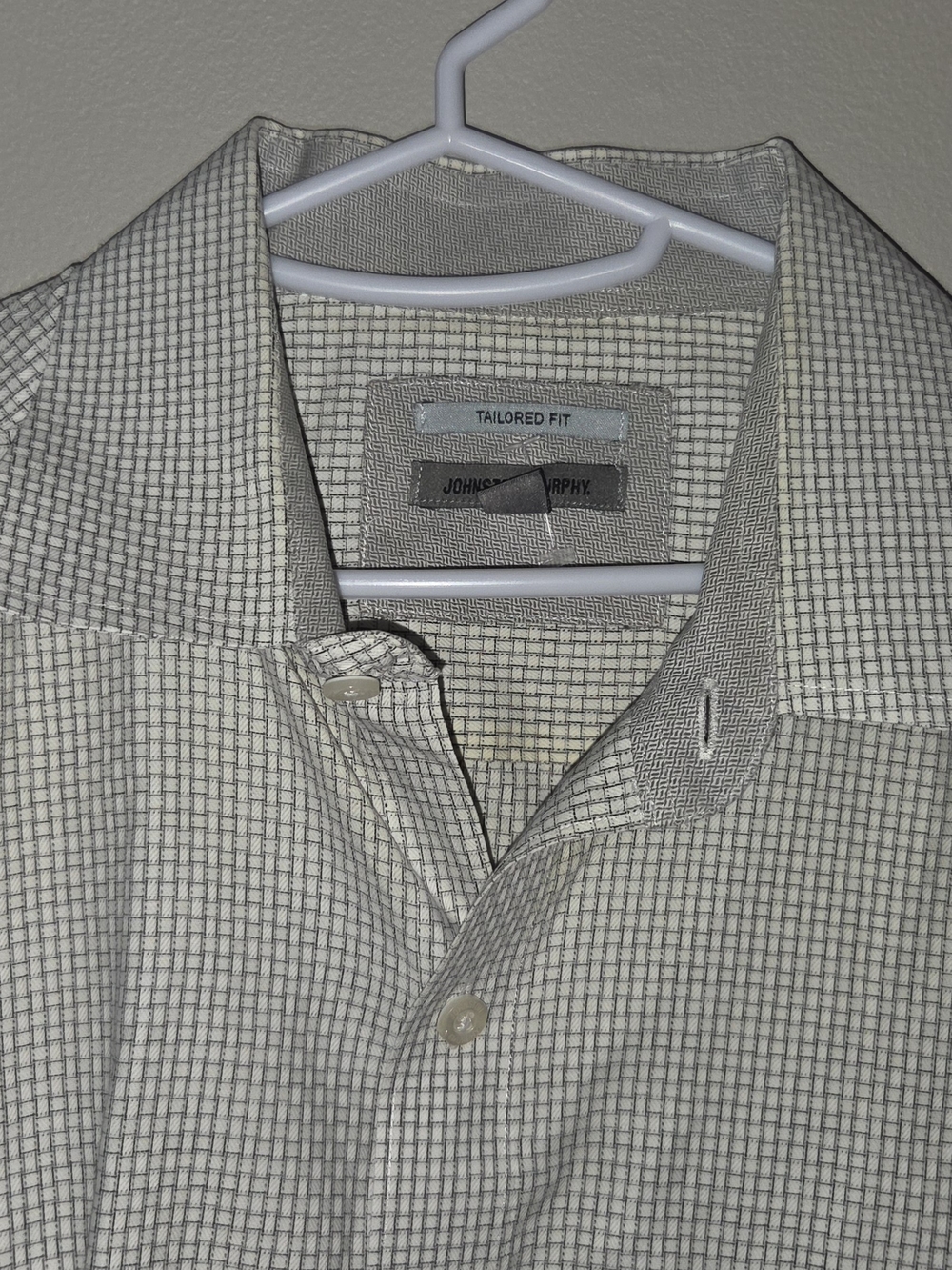Johnston & Murphy Men's Tailored Fit Button-Up Shirt in Cream Plaid